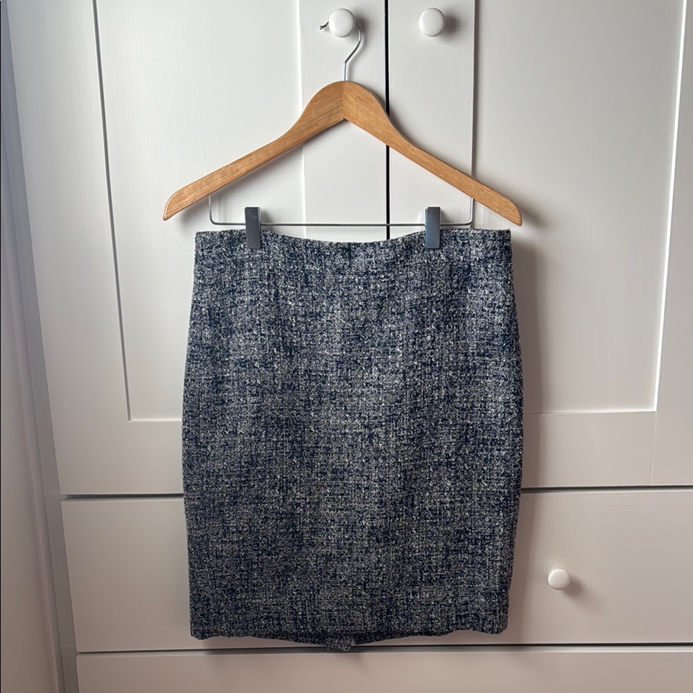 J. Crew White and Blue Mini Pencil Skirt for Work